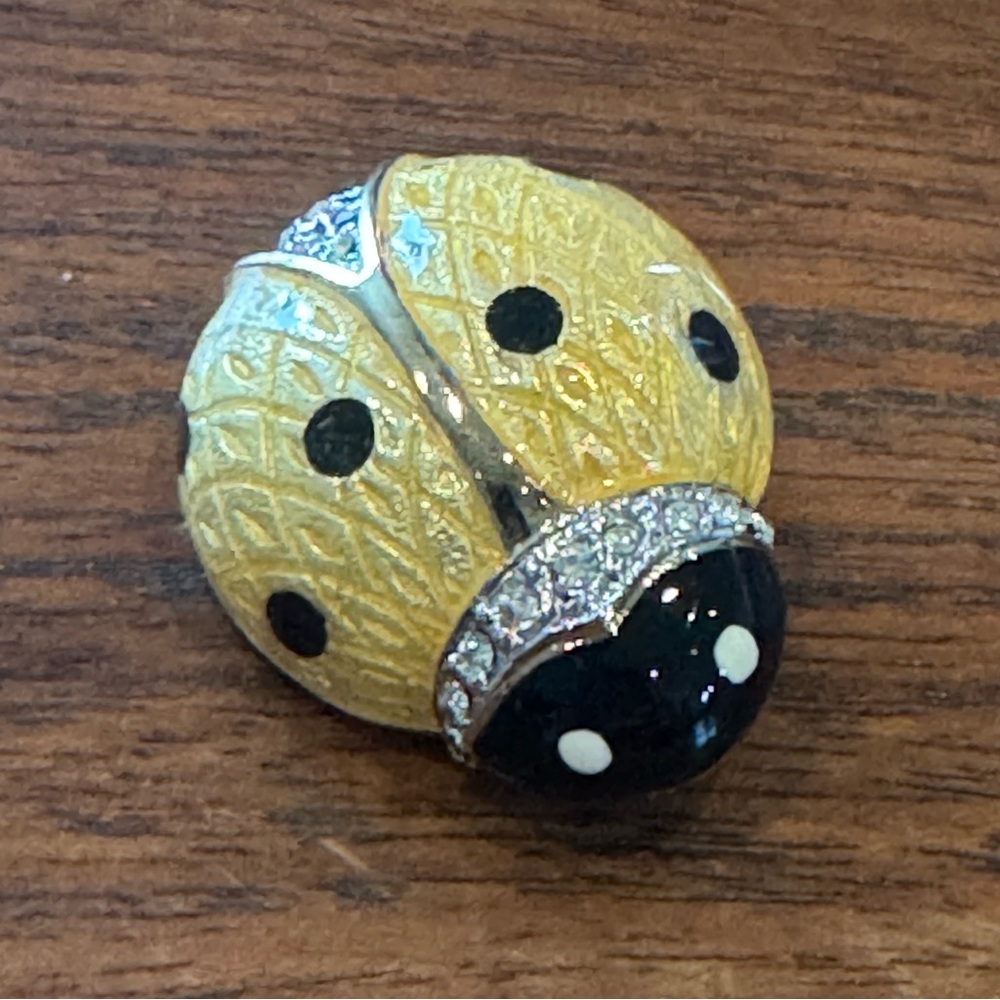 CAROLEE Yellow Enamel Ladybug Pin Gold-Tone Metal Rhinestones Insect Ladybird